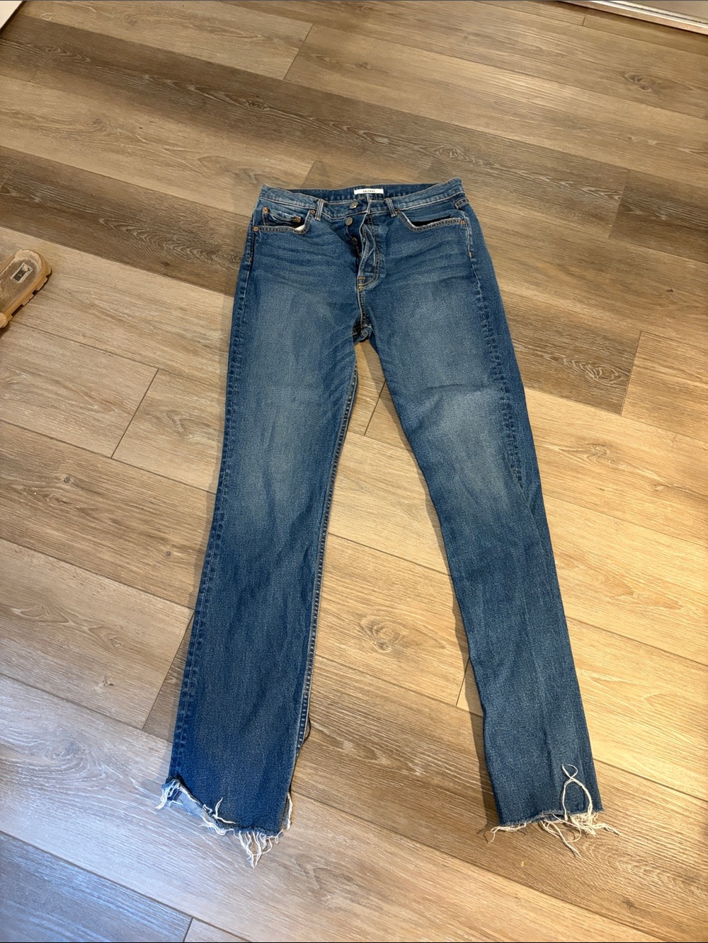 GRLFRND Distressed Straight-Leg Jeans - Denim Blue